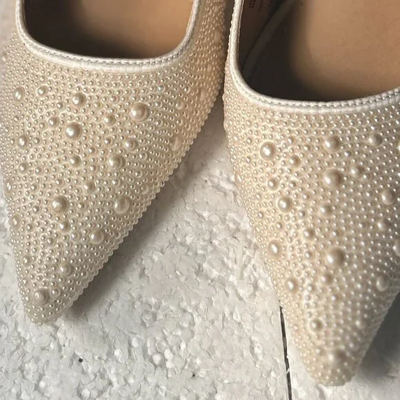 a new day NWT Milan Pearl Embellished Ivory Slingback Heels Bridal Formal Dressy - Picture 6 of 6